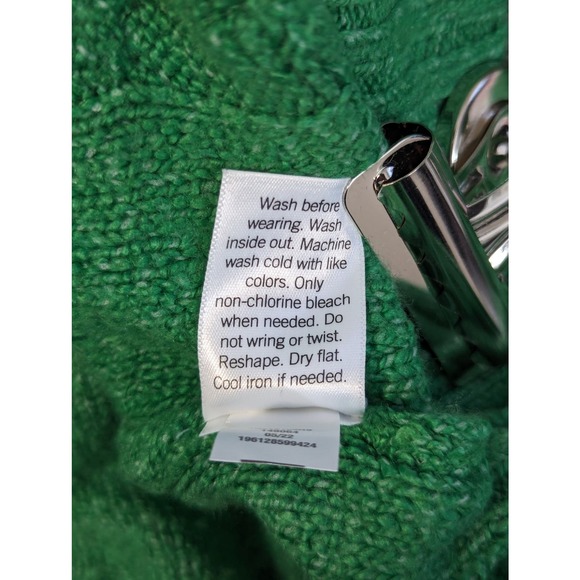 SO! EMERALD GREEN CABLE KNIT HOODIE SWEATER! SZ L - Picture 8 of 10